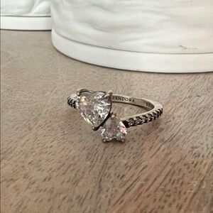 Pandora double heart sparkling ring